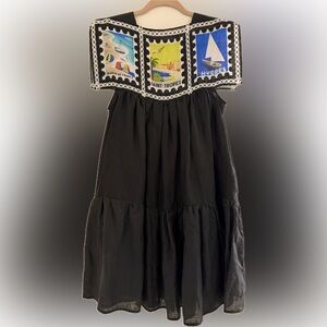 MARY KATRANTZOU Black Dress with Colorful Stamp Design